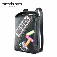 starbags newest design fashion punk ladies backpack collage of letter and character laptop schoolbag