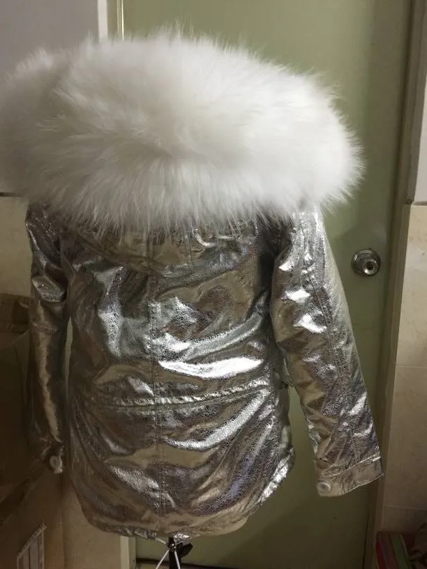 Серебряные парка зимняя куртка, пальто настоящие женские пальто с мехом парки натуральный мех енота воротник с капюшоном теплые мягкие подкладкой из искусственного меха ASOS