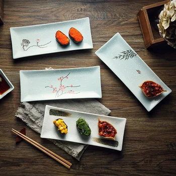 

1PC Japanese Style Dessert Plates Ceramic Tableware Creative Barbecue Dim Sum Dish Rectangular Home Dumpling Sushi Plates