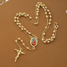 忠実な女性クールペンダント 14 k イエローソリッドゴールド仕上げクロスネックレスビーズチェーン 23.6 "12 グラム(China)