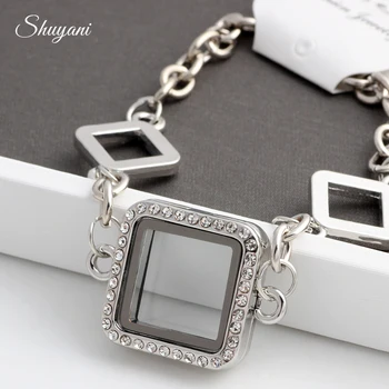 

Wholesale10pcs /lot Heart Pendant Silver Plated Floating Crystal Locket Bracelets For Women