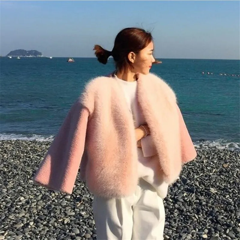 Женское меховое пальто розовое в Корейском стиле зимнее S0084 2019|fur coat|fur coat brandsfur