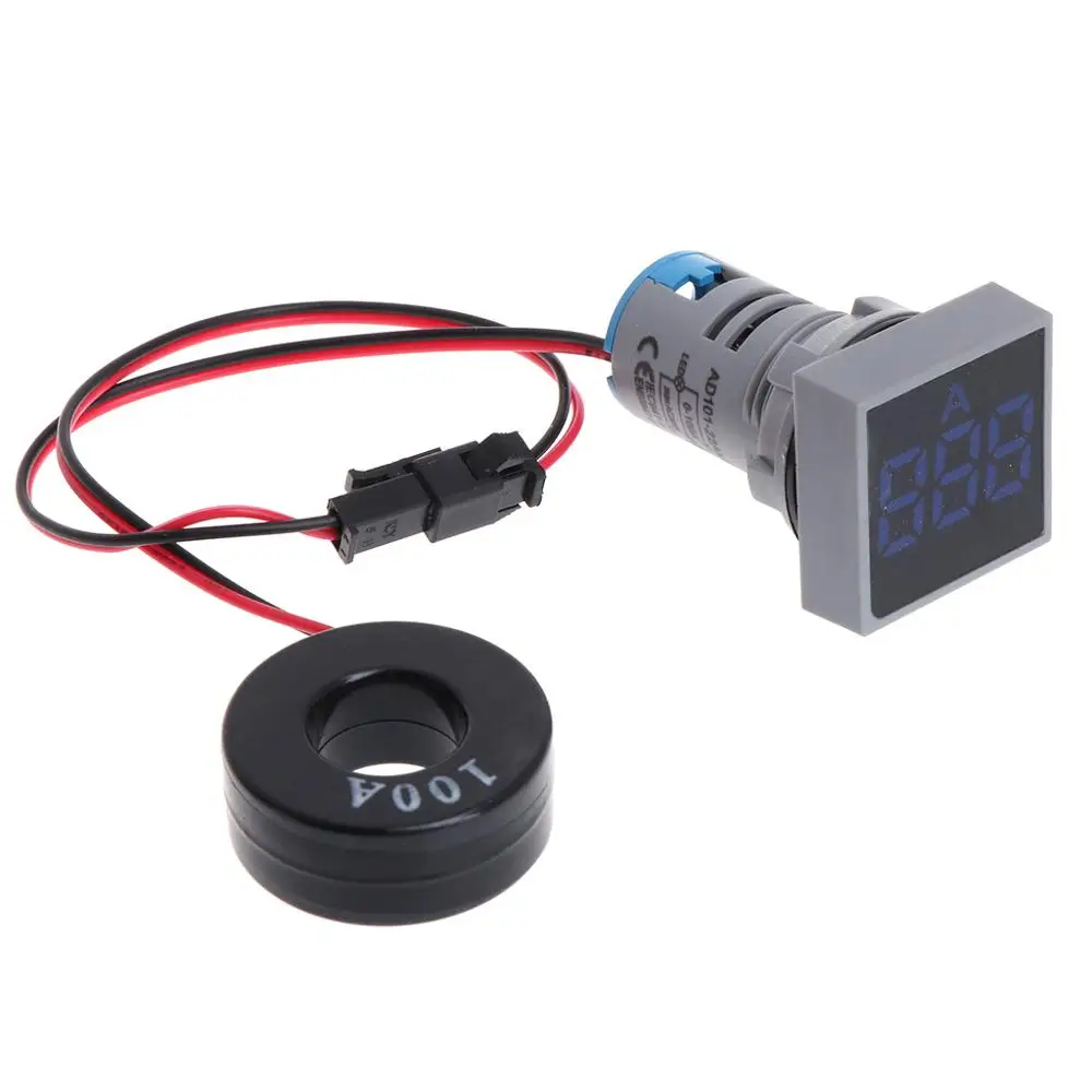 22MM 0-100A Digital Ammeter Current Meter Indicator Led Lamp Square Signal Light - Color: Blue