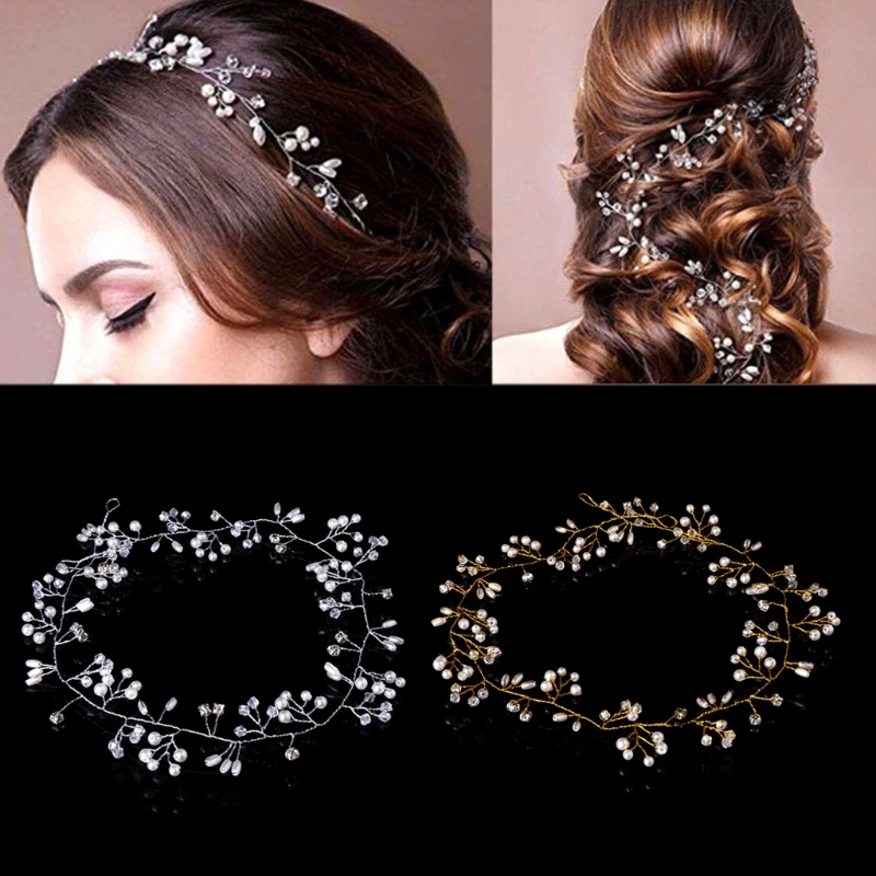 

JAVRICK Luxury Rhinestone Faux Pearl Headband Tiara Hair Chain Headpiece Wedding Bridal Hairwear