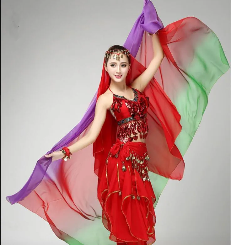 Дешевая шифоновая вуаль для танца живота шарф 220 см 250 см 270 см женский шарф для танцев с отделкой градиентного цвета