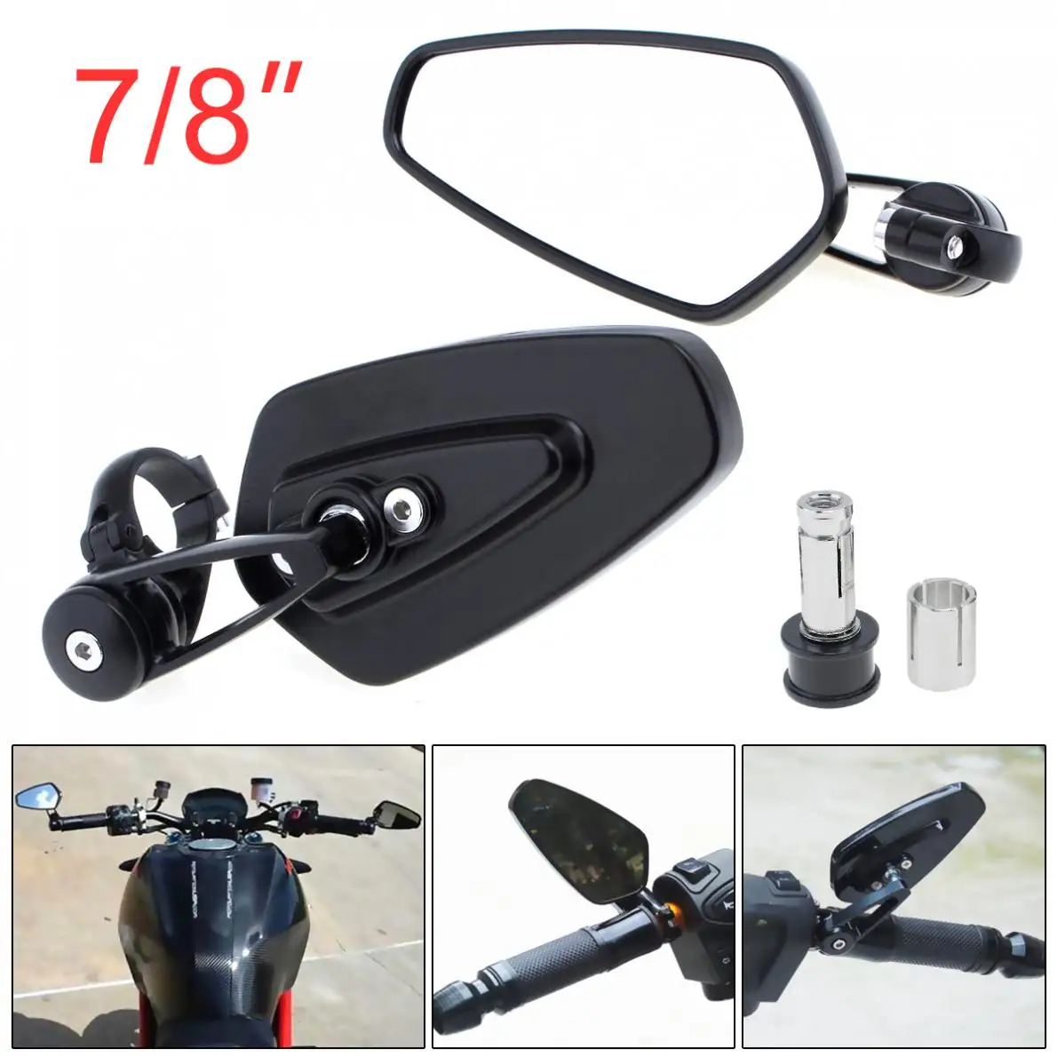 

2pcs Universal 7 / 8" Aluminum Motorcycle Rearview Mirrors Black Billet Bar Side Mirrors