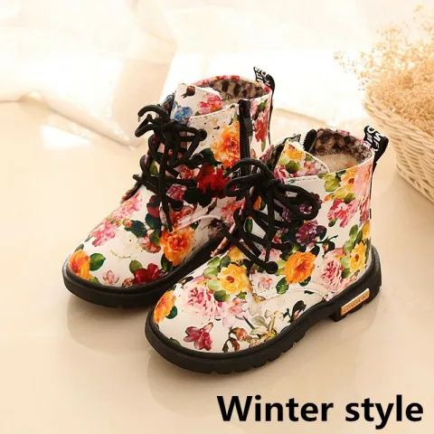 Г. Высококачественные детские ботинки от 1 до 5 лет обувь принцессы для маленьких девочек модные ботинки martin с цветами детская повседневная спортивная обувь - Цвет: Winter style