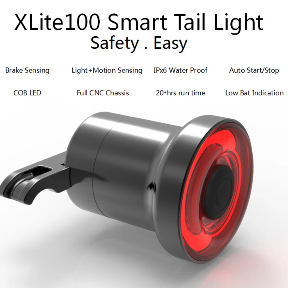 Top XLITE100 Bicycle Rear Light Smart LED Braking Lamp Auto/Manual Switch 50 hours Bike Light Runtime Safety Visual Warning Lantern 2