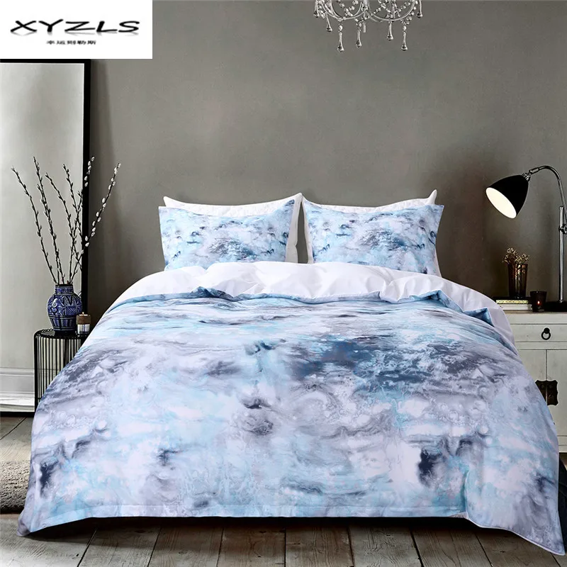 

XYZLS Polyester Bedding Set Queen Size Blue Marbling Pattern Duvet Cover Set Soft Bed Quilt Pillowcase Bedclothes Twin King Size