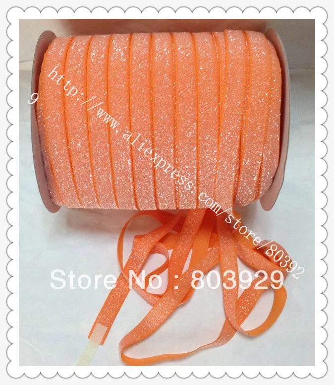 

Stretch Metallic Headband Ribbon Tangerine Sparkle Ribbon 3/8" Elastic Frosted Tangerine Glitter Velvet Ribbon