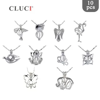

CLUCI 10pcs/set Mixed Bird Styles Silver Plated Cages for Women Hot Wish Pearl Locket Jewelry MPC003SB