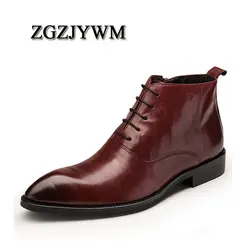 ZGZJYWM/Новинка, модные черные/красные ботинки из натуральной кожи, на шнуровке, с острым носком, деловые повседневные мужские ботильоны
