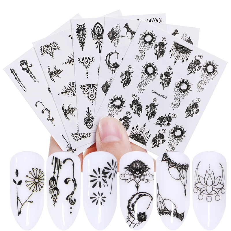 

LEMOOC 5 Sheets Nail Art Water Decals Transfer Stickers Decor Flowers Butterfly Patterns Watermark Nail Accessories