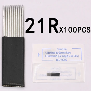 

100 pcs Black Double Row 21 Microblading Needle Tattoo Needles for Manual Pen Fog Blade for Permanent Makeup Eyebrow