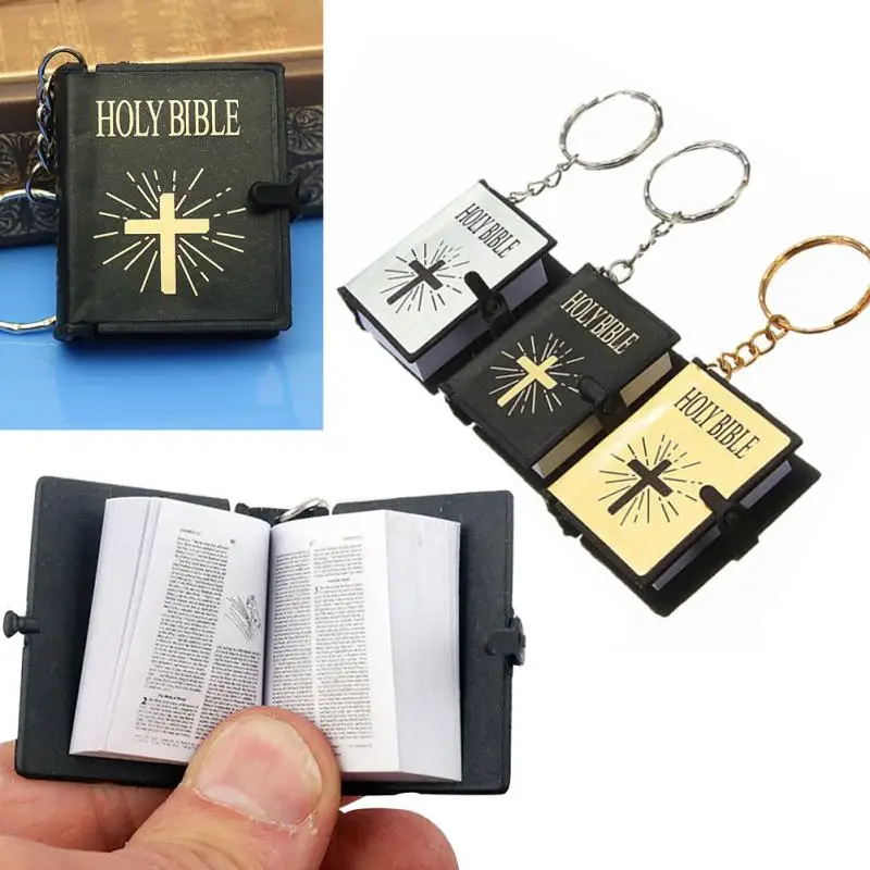 

English Version Mini Religious Christian Cross Bible Keychain Key Chain Key Ring Key Holder Women Bag Charm Gift Souvenirs