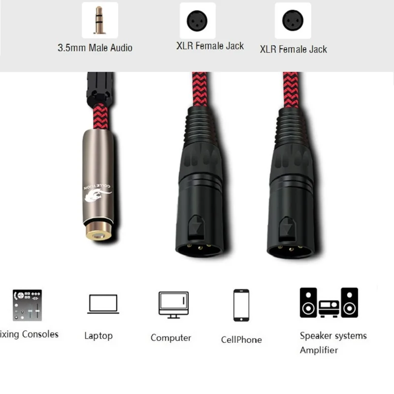 Stereo 3 5mm Female to Dual XLR Male Audio Extension Cable Mixer Amplifier Headphone Shielded Cord wire 1m 2m 3m 5m