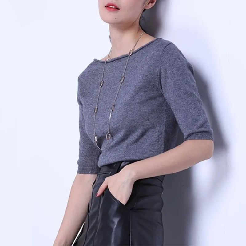 LHZSYY Autumn Winter New Women's Cashmere blend Ladies Sweaters Solid Color Slim Wool Knitted pullover Short O-collar soft Shirt