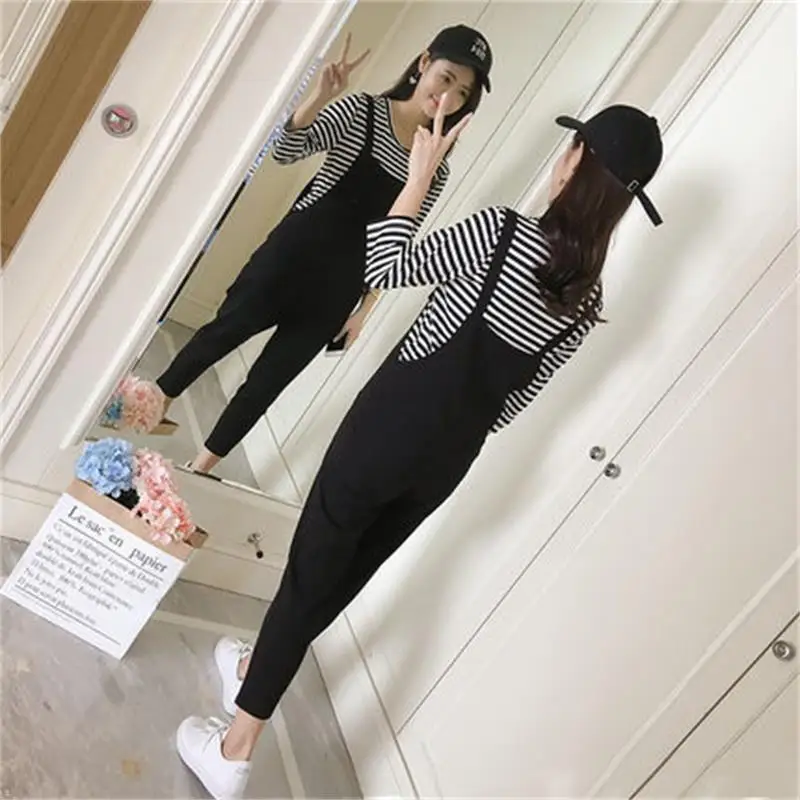 

Bib female summer loose spring and autumn 2018 new wild college wind straps jumpsuit