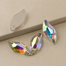 Лучшие 3254 алмазные листья кристалл AB Пришивные кристаллы 9x20 мм 14x30 мм бусины для шитья камней с плоской задней частью rhonestins для одежды