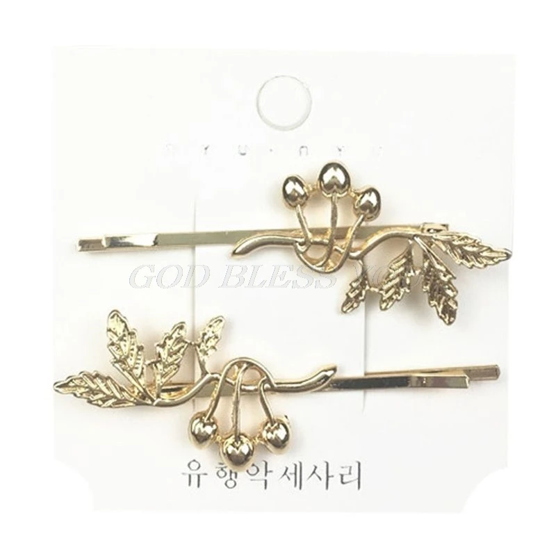 2Pcs/Pair Women Metal Alloy Gold Hair Clips Leaf Star Scissors One Word Hairpins Imitation Pearl Beaded Styling Hair Accessories - Color: 5