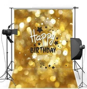 

Gold Bokeh Sparkly Happy Birthday Background Vinyl cloth High quality Computer print party photo backdrop