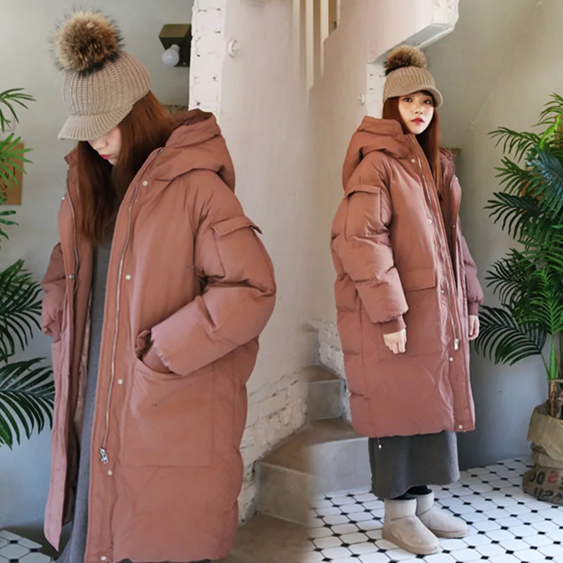 

Women Winter Thicken Pure Color Loose Cotton Padded Coat Long Hooded Jacket Maternity Outerwear Pregnant Cardigan