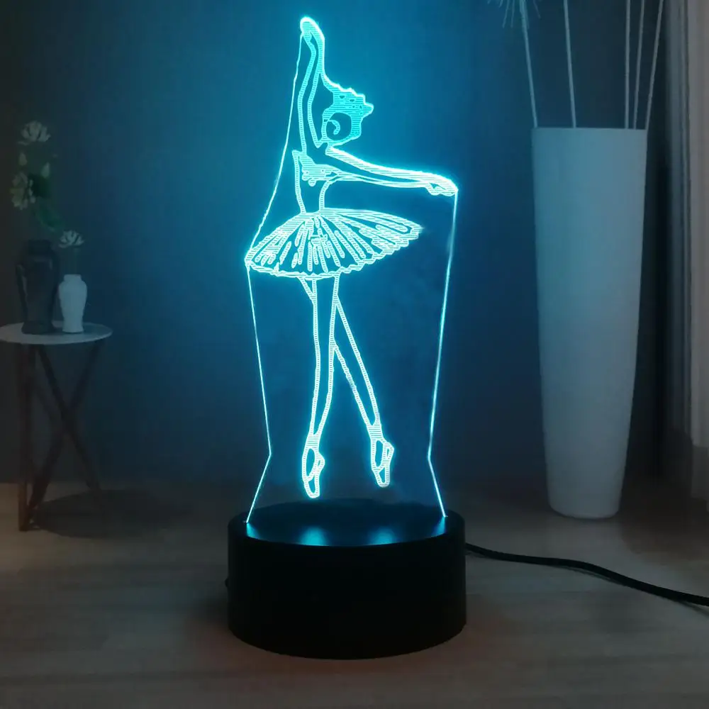 Светодиодный ночник элегантный танцор 3D Визуальный прикроватный светильник белый лебедь Балет USB сенсорный Настольная лампа многоцветный деко
