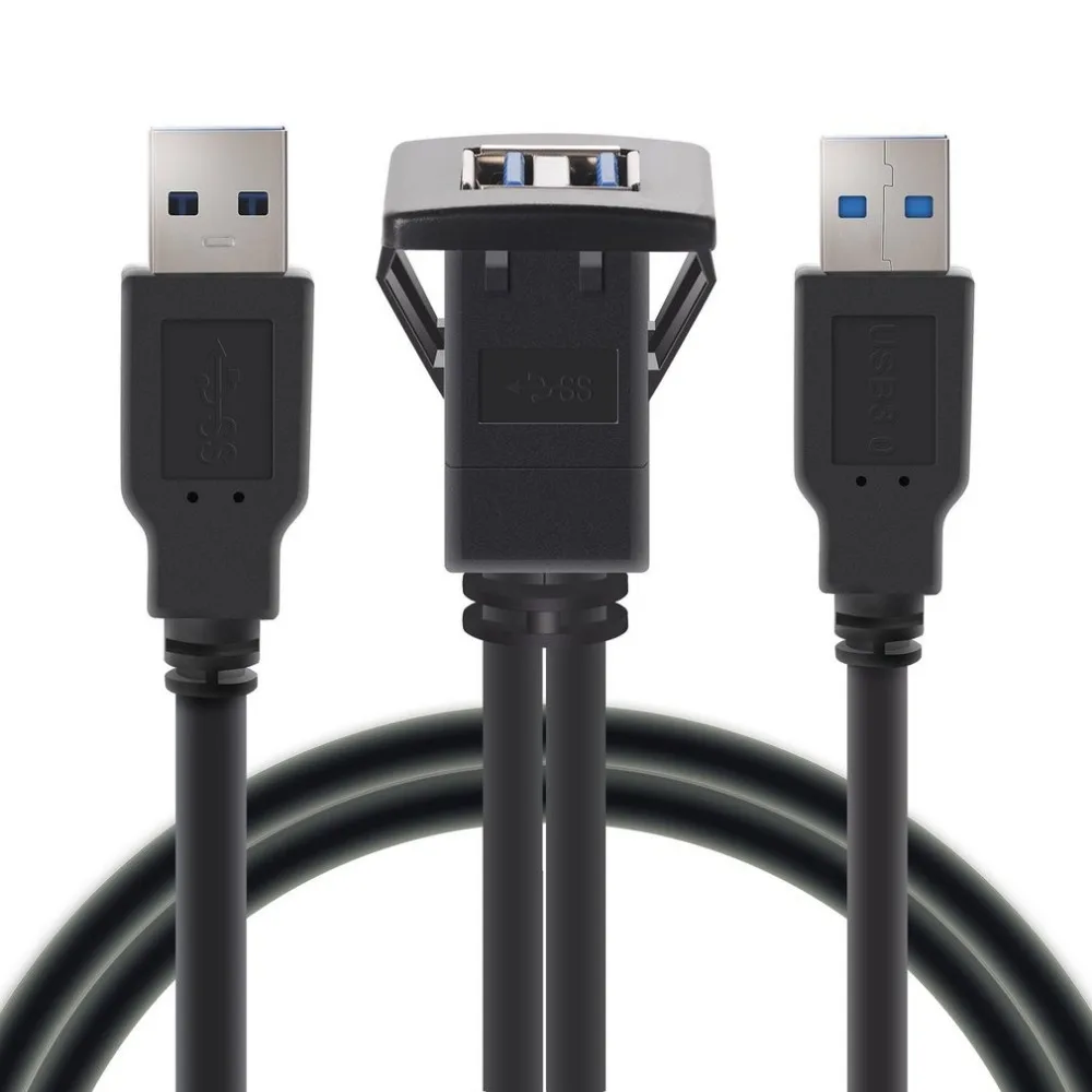 USB 3,0 кабель с разъемом для авто, Автомобильный Кабель с креплением, удлинитель для мужчин и женщин, панель приборной панели, квадратная аудиолиния для мотоцикла