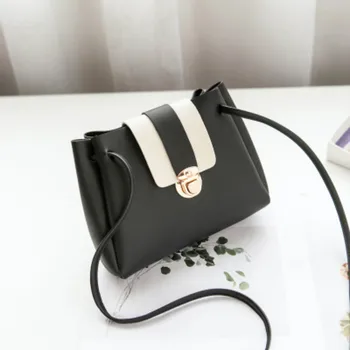 

2019 Hot Sales Girls Fashion Women Bags Leather Wide Handbag Patchwork Shoulder Crossbody Bucket Bag
