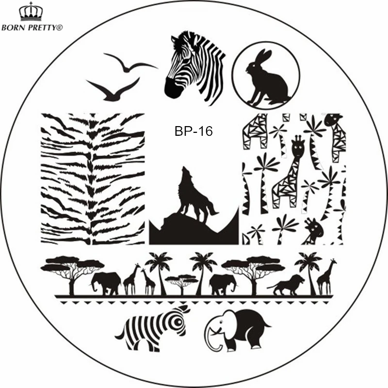 BORN PRETTY Узоры Волк зебра животное ногтей штамп шаблон изображения пластина BP16 ногтей штамповки пластин набор ногтей инструментов