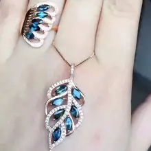 Натуральный голубой сапфир камень комплект ювелирного изделия с натуральным камнем драгоценный камень кольцо кулон S925 серебро Личность Элегантные модные роскошные листья