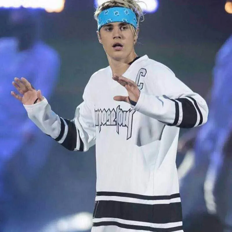 Justin Bieber Number Hockey Jersey Sleeves With Purpose Tour Words