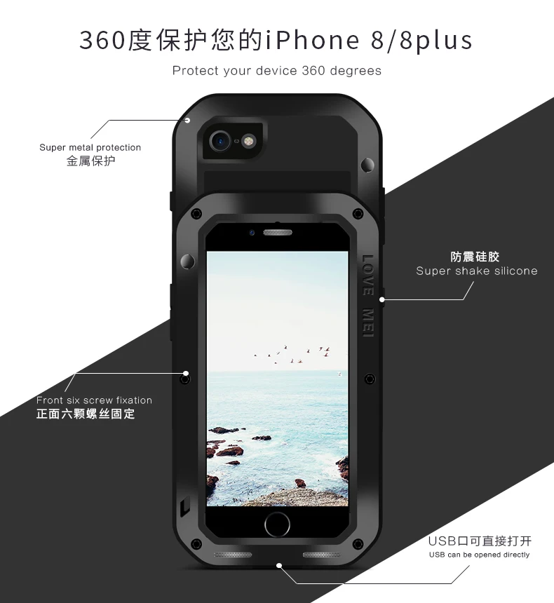 Для iphone X LOVE MEI металлический/алюминиевый Мощный водонепроницаемый противоударный чехол Gorilla glass для Apple iphone X/6/6 S/7/8/Plus