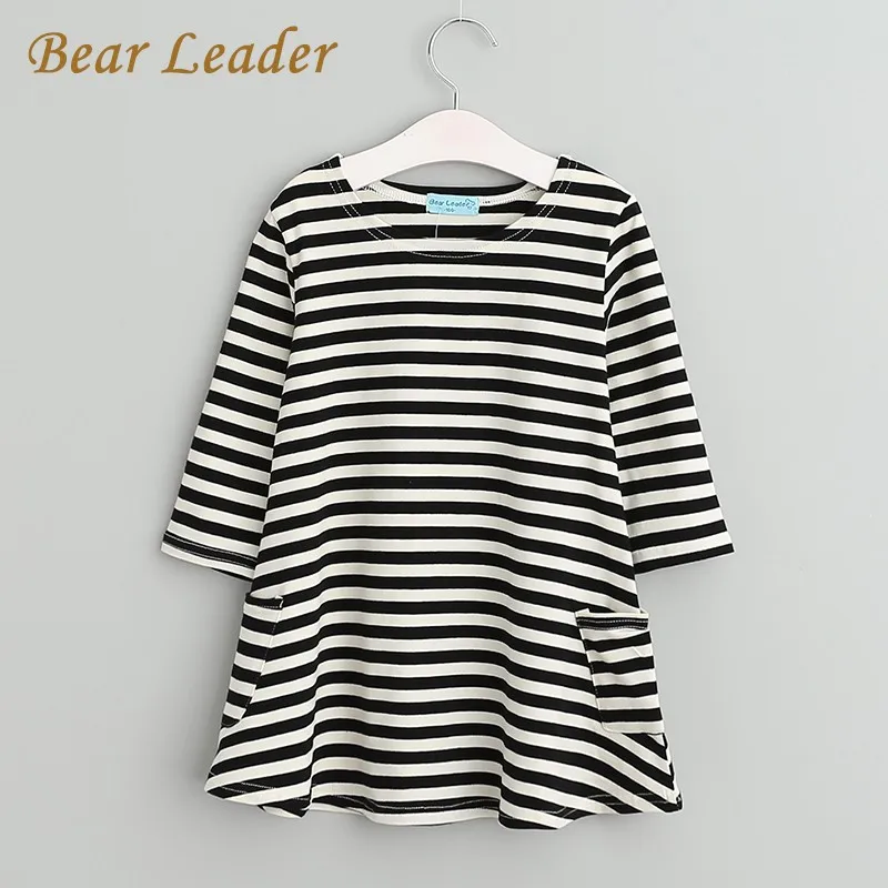 Bear Leader/Новинка года; сезон весна-осень; одинаковые комплекты для семьи осеннее черное платье в полоску для мамы и дочки