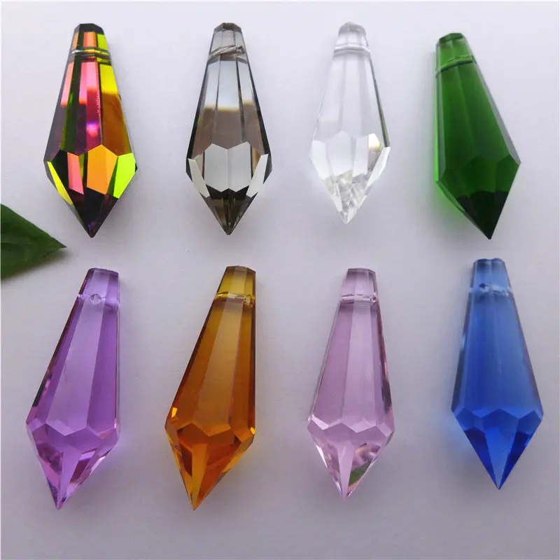 50pcs AB Color Crystal Icicle Prisms - 38mm Suncatcher DIY Chandelier Parts-702669