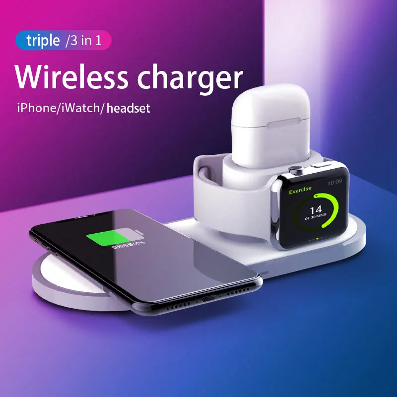3 In 1 Fast Wireless Charger For iPhone iPhone X XS MAS XR Plus For Apple Watch Airpods Mobile Phone Fast Charge For Samsung