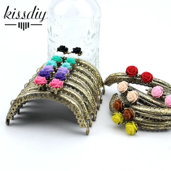 

KISSDIY 5 pcs 8.5 CM Rose Pattern Purse Frame Bag Kiss Clasp antique Bronze Arc shape Lace Metal DIY Bag Accessories