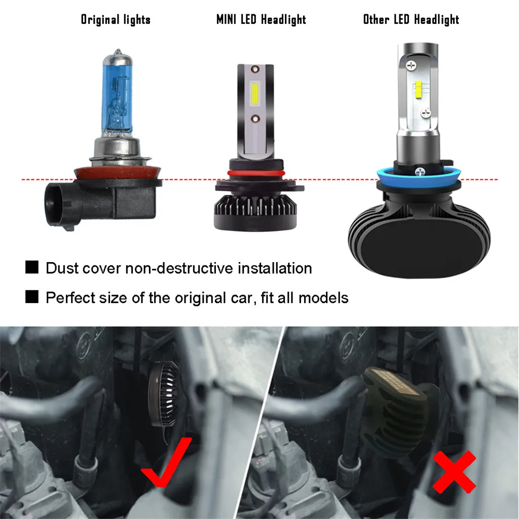 Kongyide светодиодный фары 2 x H4/H7/H1/H8/H9/H11/9012/9006/9005 светодиодный фары лампы высокой Мощность луч белого цвета с COB светодиодный чипы