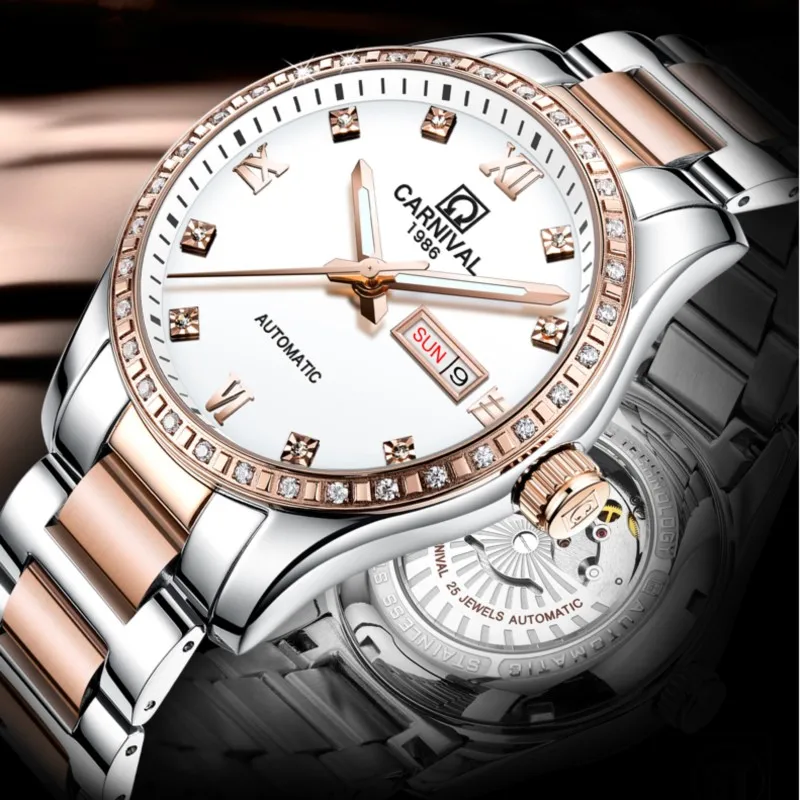 

Luxury Business Mechanical Watch CARNIVAL Automatic Watch men Calendar Week Luminous Sapphire Mirror Waterproof Horloges mannen