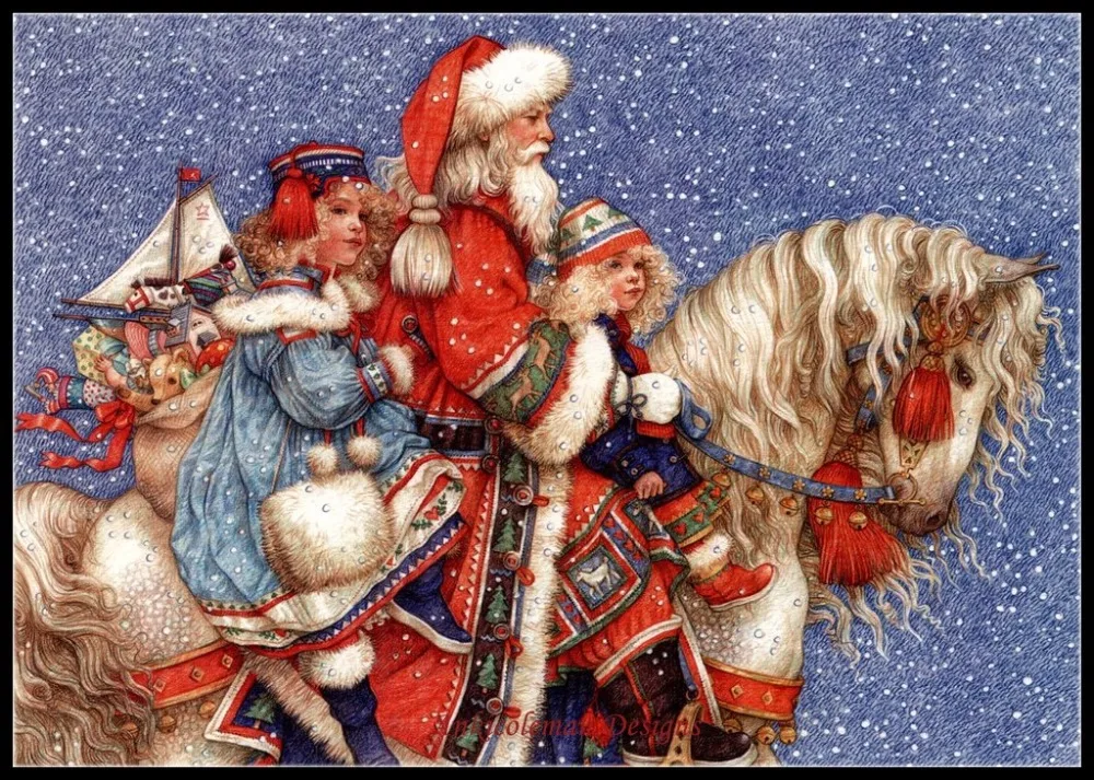 

Embroidery Counted Cross Stitch Kits Needlework - Crafts 14 ct DMC Color DIY Arts Handmade Decor - Santa on Horse