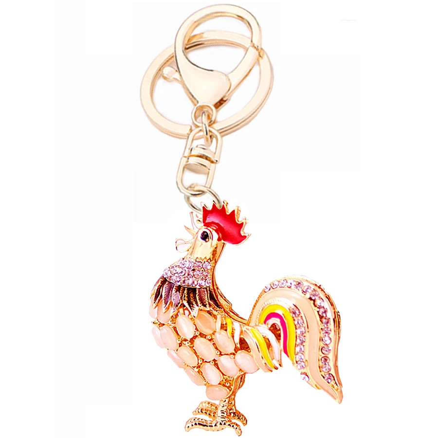High Quality Charm Crystal Rooster Pendant Keychain Keyring Women Bag
