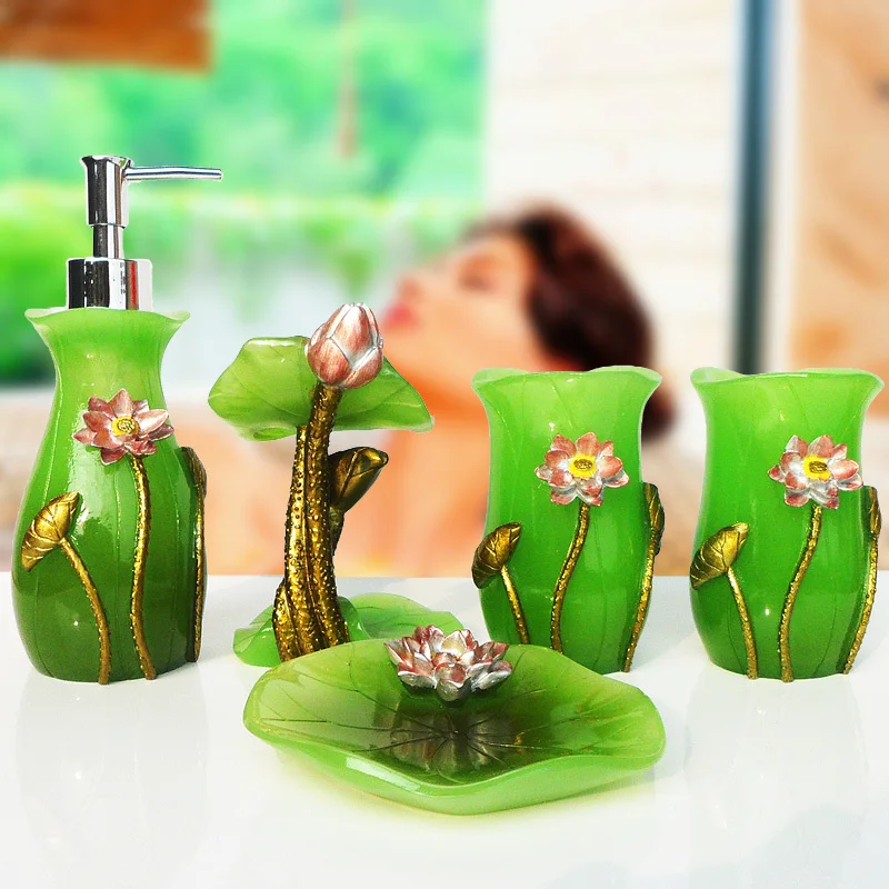 New 5 pcs 3D Lotus Flower Resin Bathroom Accessory Set ...
