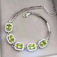 Натуральный Зеленый Перидот браслет с драгоценными камнями натуральный оливин браслет 925 Серебряный женский элегантный простой квадратный Браслет вечерние ювелирные изделия подарок