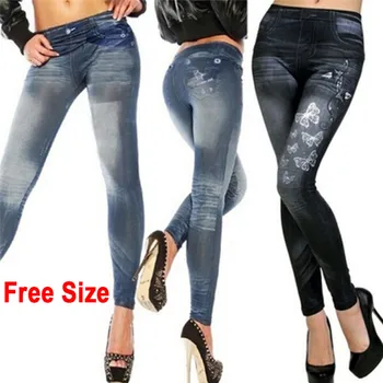 

Leggings Women Butterfly Printing Pencil Pants Skinny Jeans Trousers Female Mid Waist Casual Denim Legging