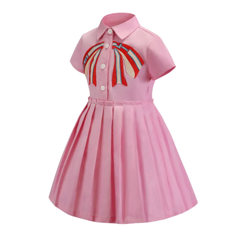 Коллекция года, модное Летнее нарядное платье для девочек розовое платье принцессы Детские платья высокого качества милые платья с буквенным принтом и бантом для девочек