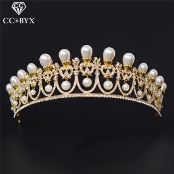 

CC Tiaras And Crwons Hairbands Romantic Pearl Shine Crystal Engagement Wedding Hair Accessories For Bridal Queen Jewelry HG395