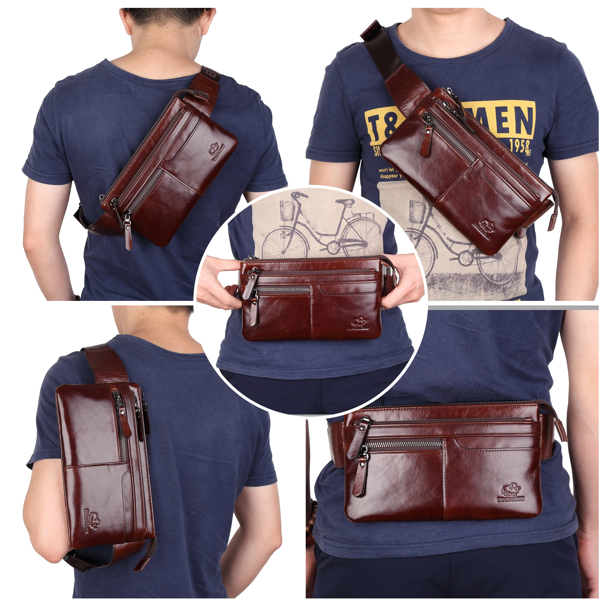 Поясная Сумка BISON DENIM из натуральной кожи поясная сумка для Ipad мини воловьей пояс