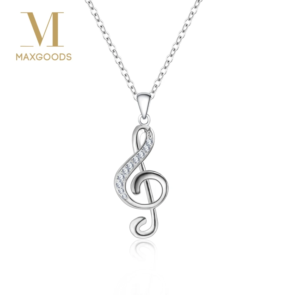 

1 Pcs Chic Crystal Music Note Pendant Necklace Silver Color Chain Necklace for Women Girls Jewelry Nice Christmas Gifts