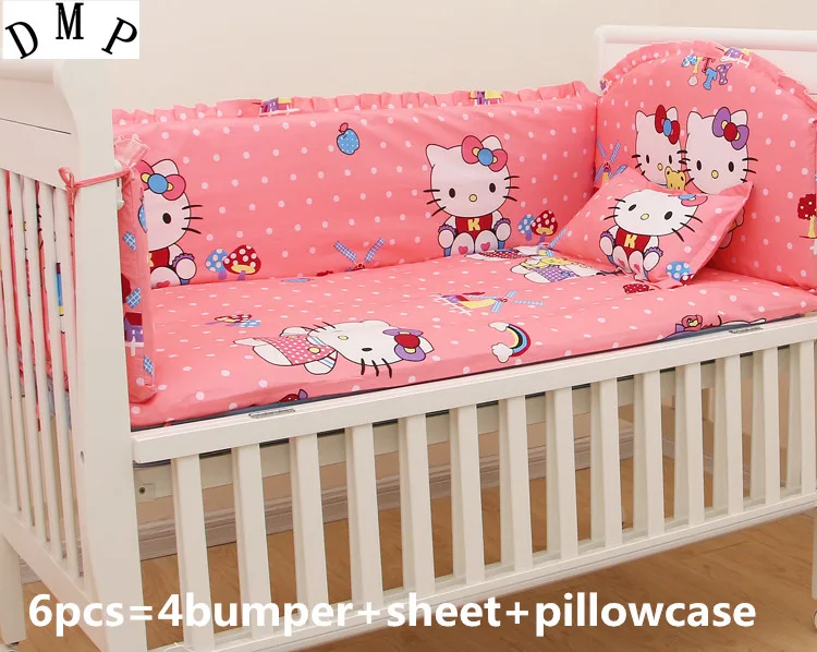 

Promotion! 6PCS Cartoon Baby Cotton bedding set crib bed set baby bed set,include:(bumpers+sheet+pillowcase)