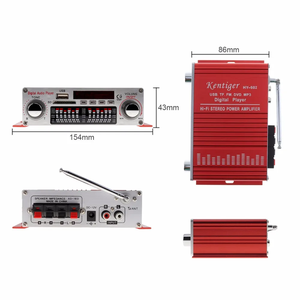 Kentiger HY 602 Hi Fi 12 В 5 А аудиоплеер автомобильный усилитель FM радио
